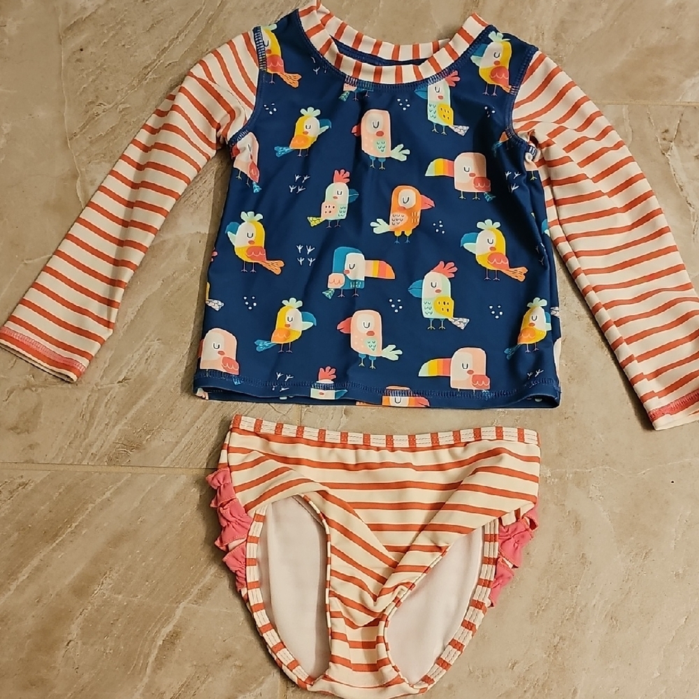 Kids Swim Set with Parrot Print and Stripes